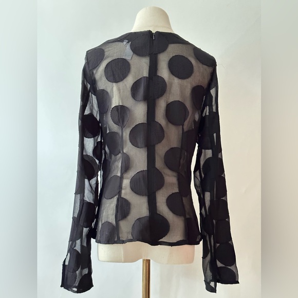 H&M Black Sheer Opaque Large Polka Dot Long Sleeve Blouse With Back Zipper - Picture 5 of 9